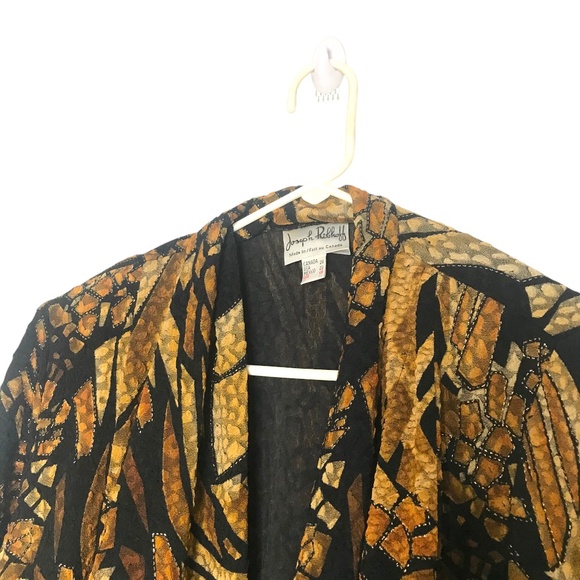 Retro Abstract Print Drape Jacket/Kimono Jacket/Abstract Metallic Open Front - Picture 3 of 16